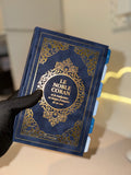 coran bleu couverture en daim et onglet sourate