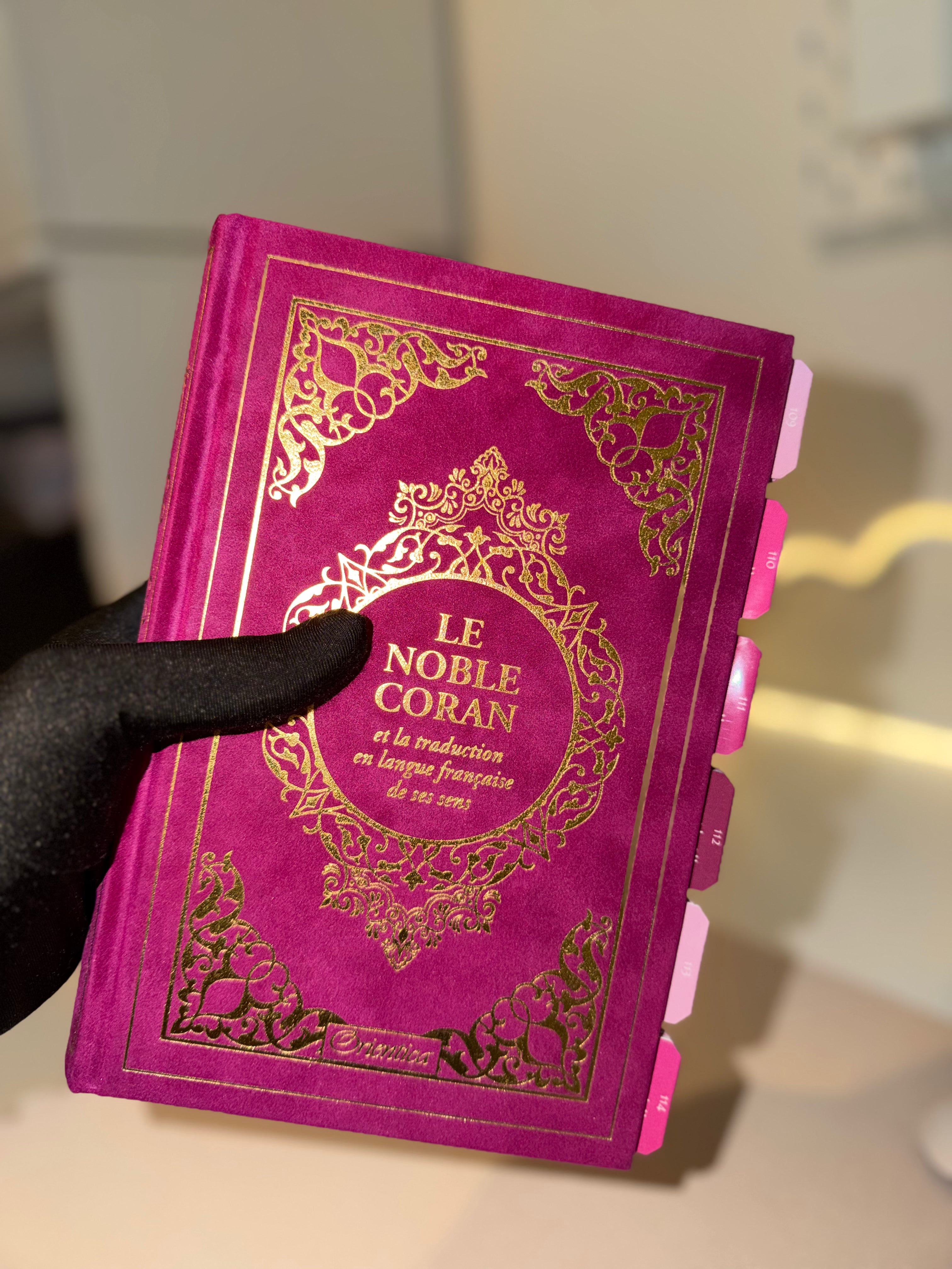 Coran  fushia français - arabe & onglet sourate plastifiés prémium