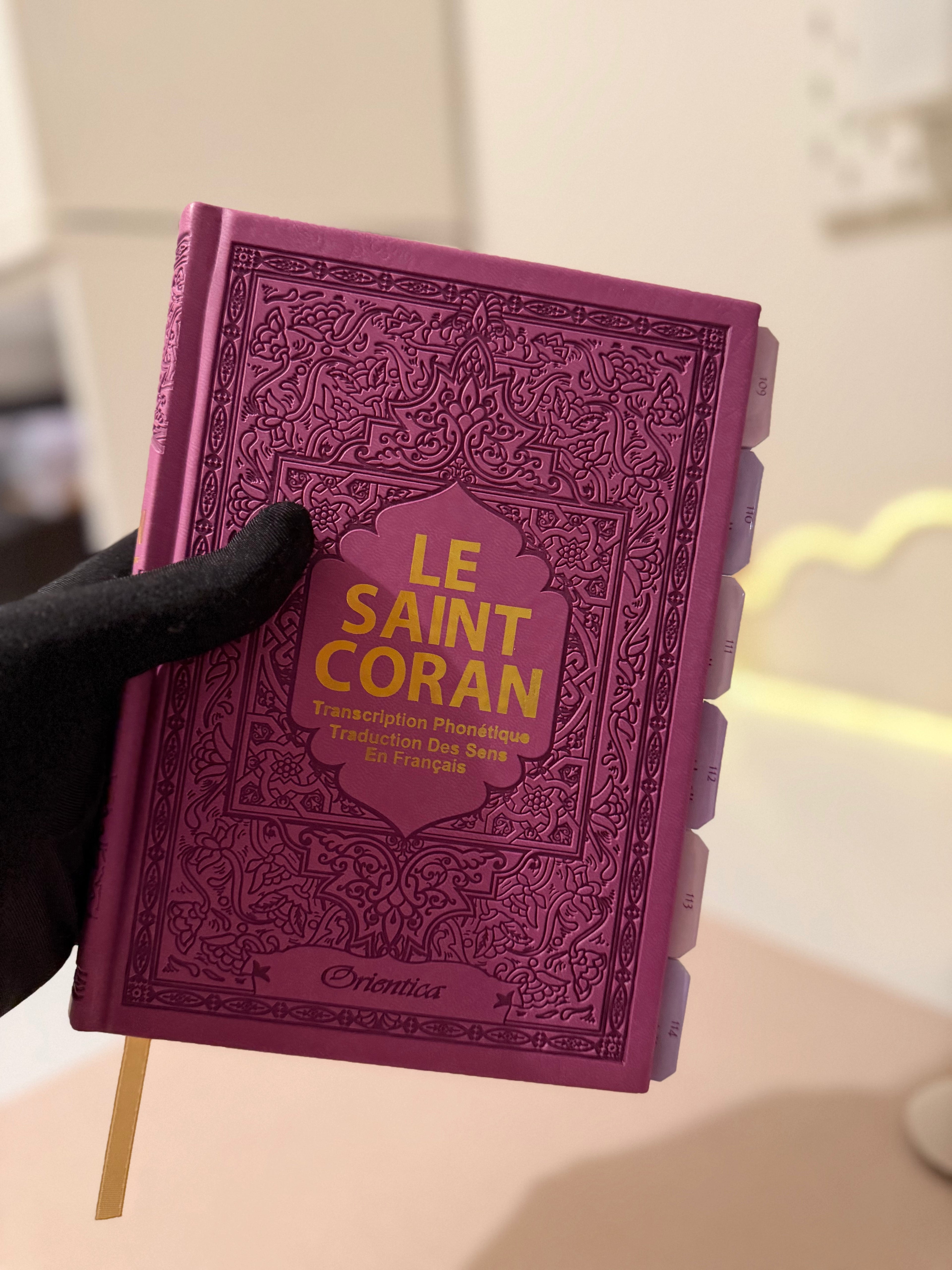 Coran violet & onglet sourate plastifiés - français arabe et phonétique