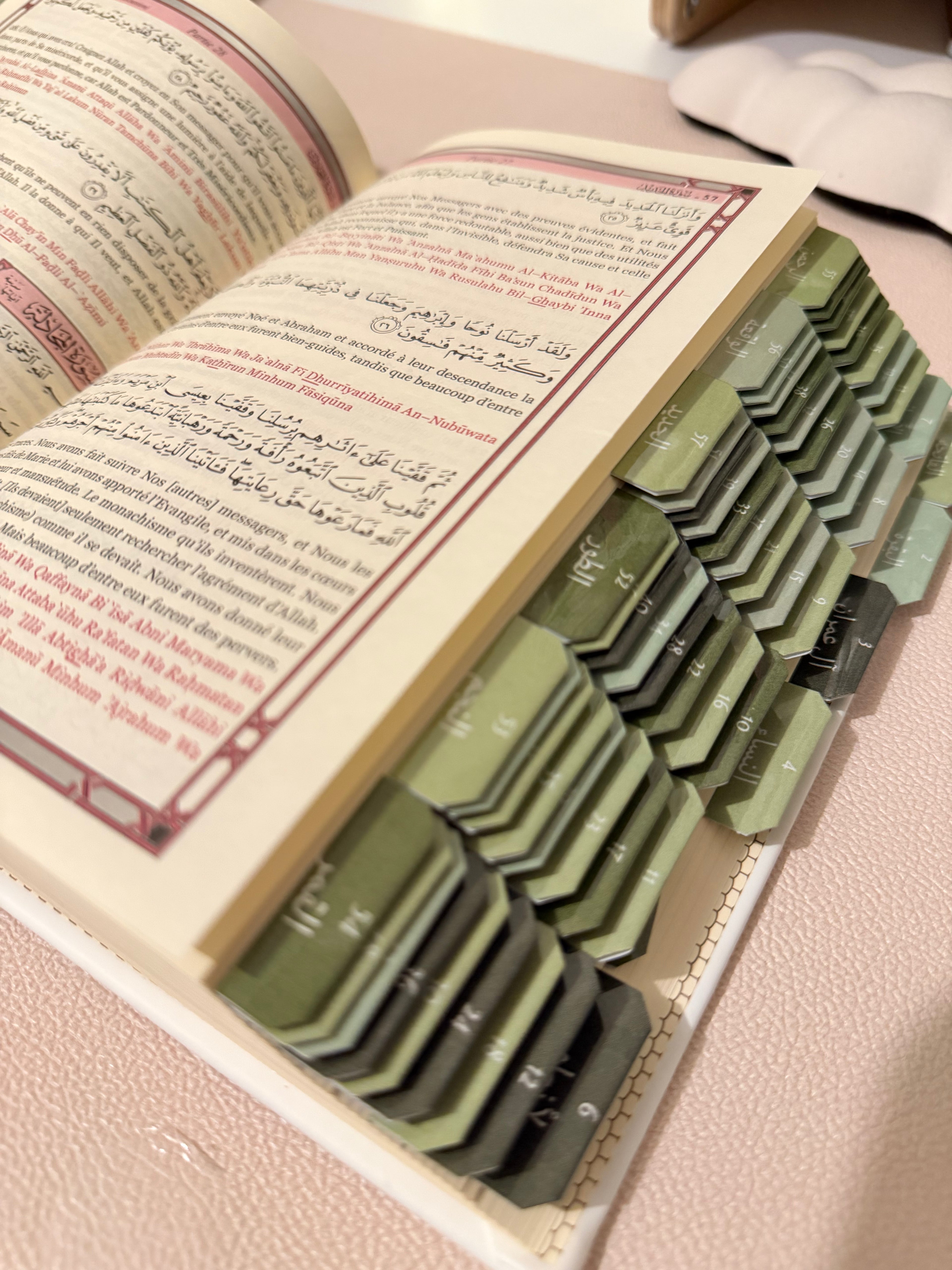 Coran blanc  & onglet sourate plastifiés - français arabe et phonétique