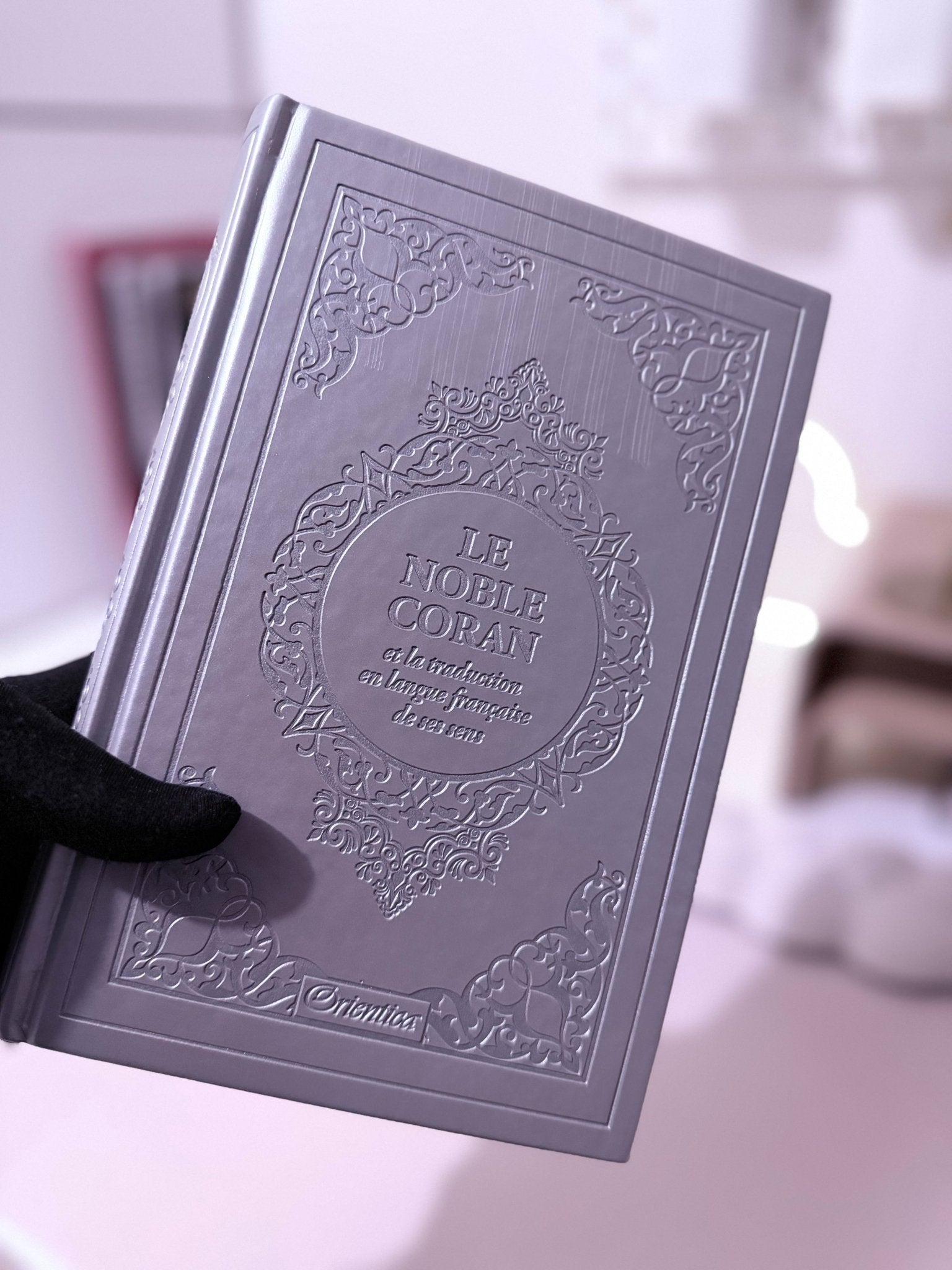 coran gris couverture en cuir arabe et français