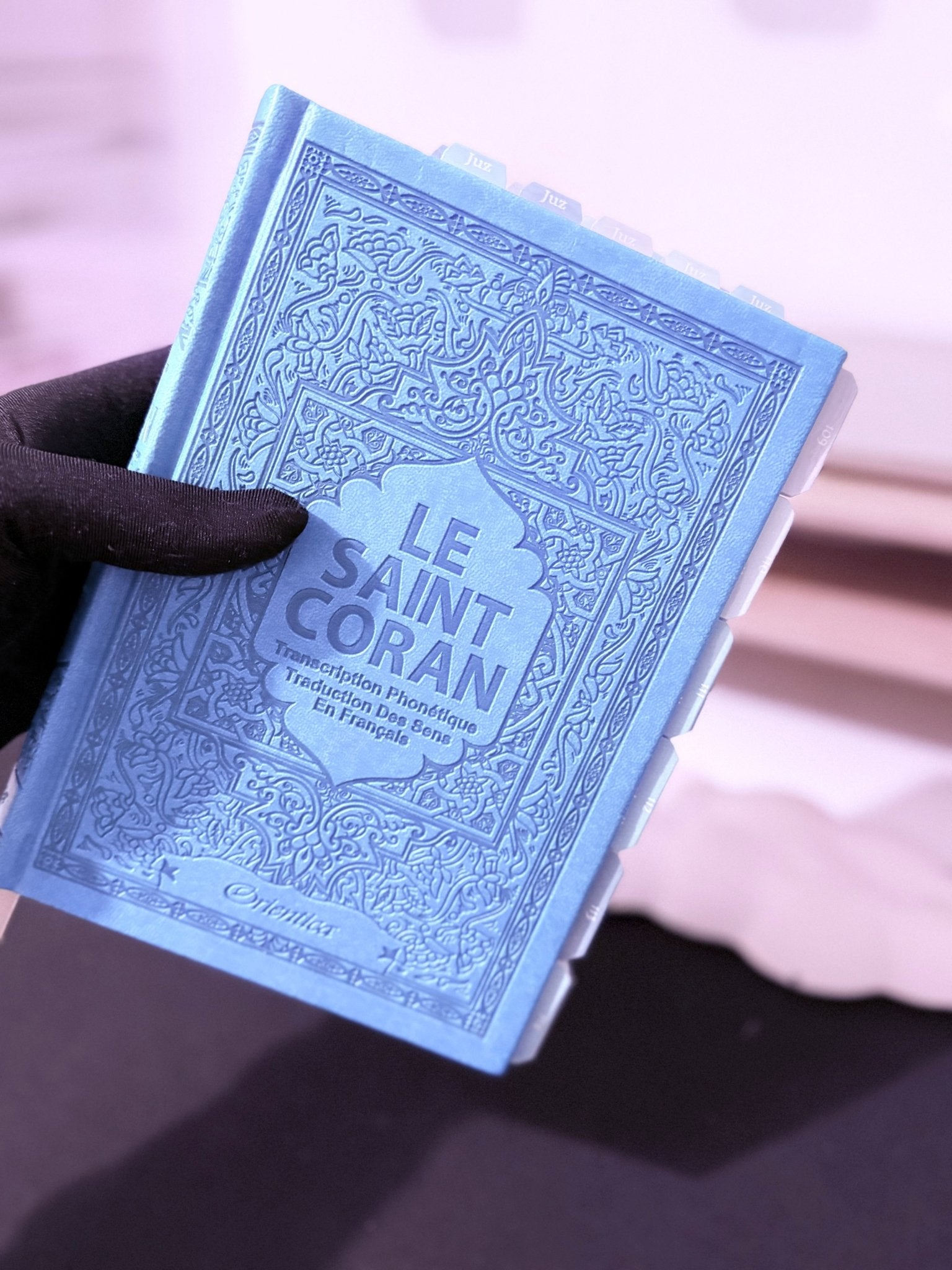 Coran turquoise & onglets plastifiés - français arabe et phonétique - MIRAYA