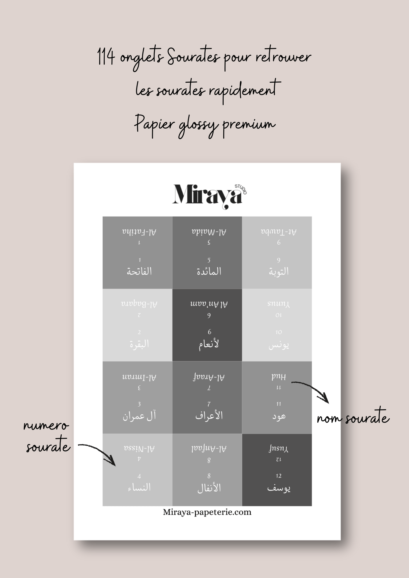 Onglets Coran Premium Miraya gris - MIRAYA